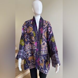 100% Silk Reversible Kantha Jacket, One Size